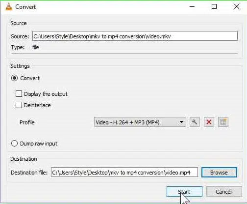 Démarrer la conversion.