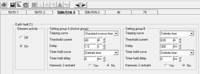 Écran de configuration du défaut à la terre.