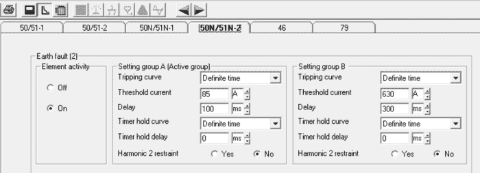 Écran de configuration du défaut de court-circuit à la terre.