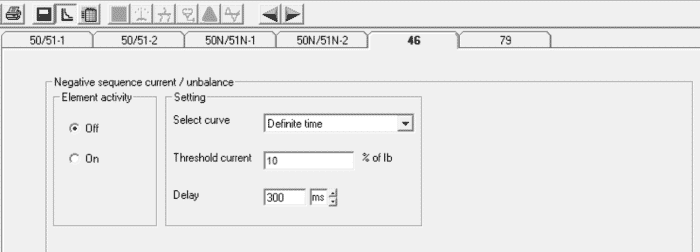 Ecran de configuration défaut séquence négative/déséquilibre de phases.