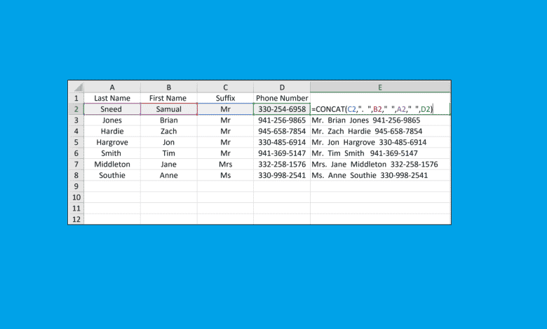 Comment concaténer des données dans Microsoft Excel 2016
