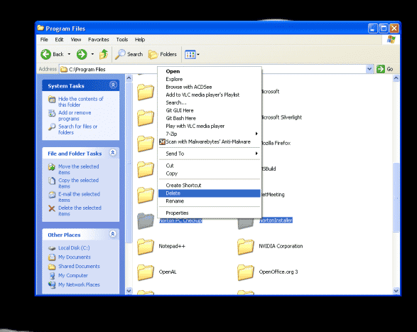 Suppression des dossiers Norton de C:\Program Files