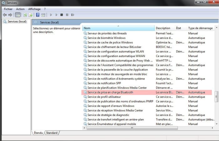 Recherche de la liste Bluetooth dans une langue autre que l'anglais.