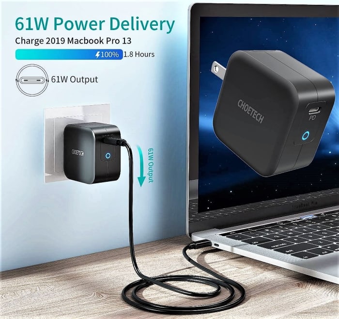 Choetech 61W PD USB-C Mini chargeur mural pliable