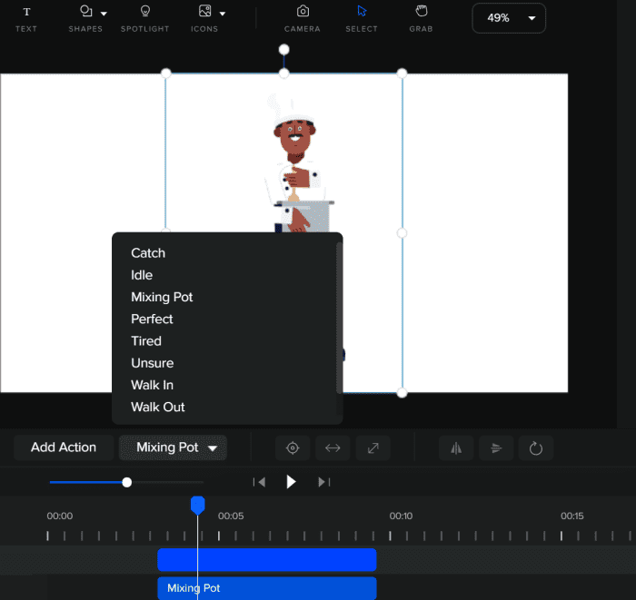Les personnages de CreateStudio peuvent effectuer diverses actions