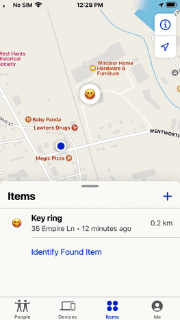 À l'aide d'iCloud, l'application Localiser a localisé la balise