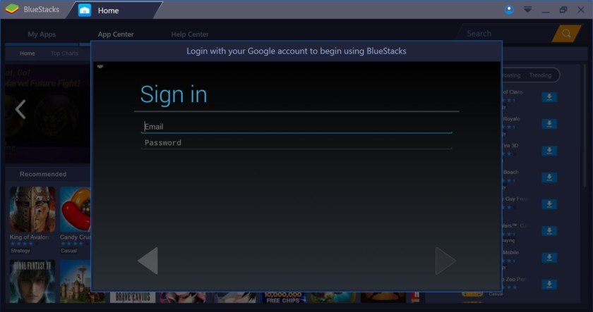Connexion BlueStacks