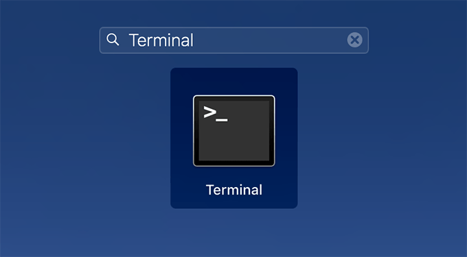 Terminal dans la recherche Spotlight
