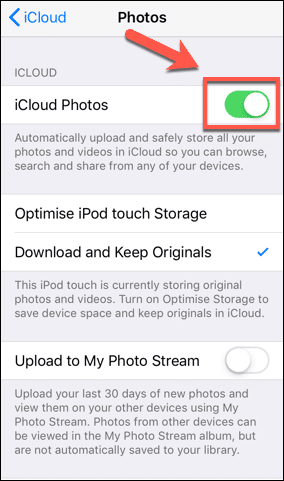 iCloud Photos bascule dans la fenêtre Photos