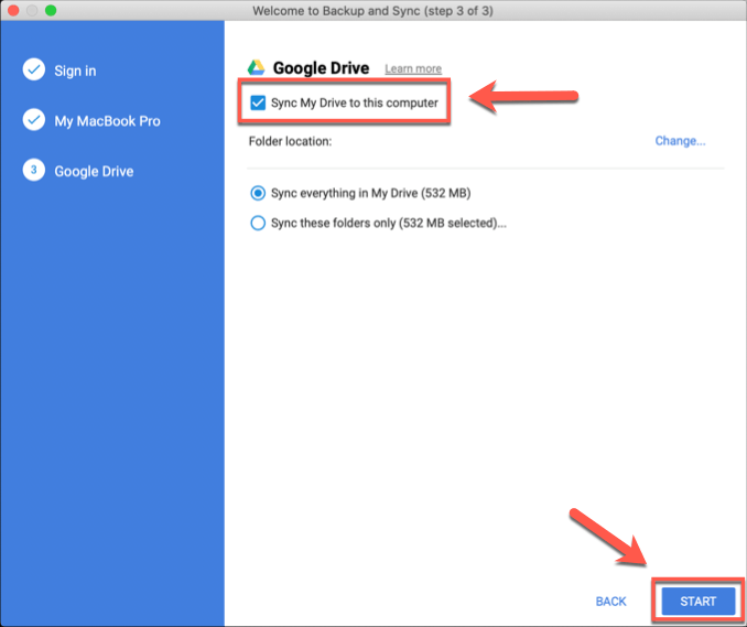 Synchroniser mon Drive avec cet ordinateur dans Sauvegarde et synchronisation