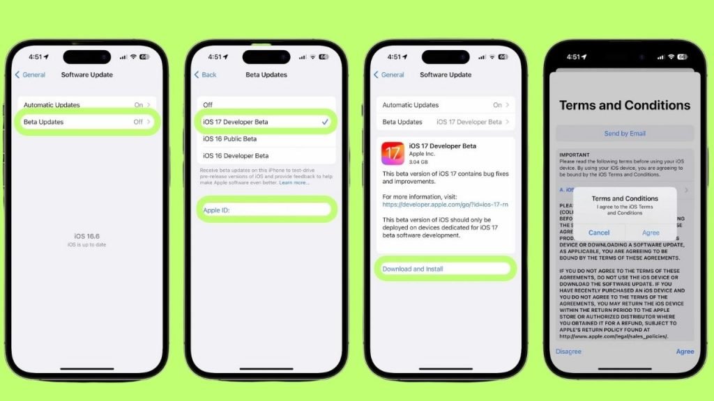 Installation de la version bêta publique d'iOS 17